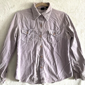 Vtg Gap Y2K Top Medium Lilac Velvet Button-Up Collar Shirt Hong Kong